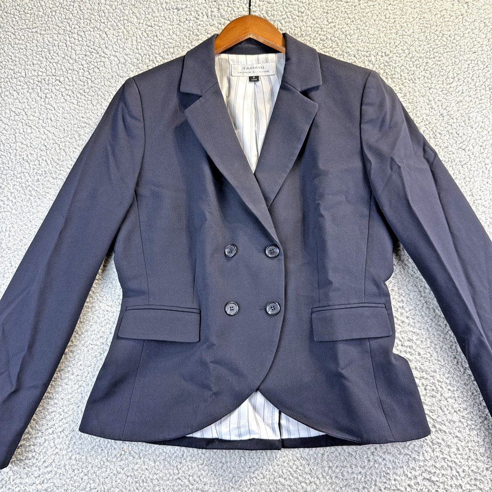Womens Blazer Tahari Arthur S. Levine Jacket Navy Blue Size 6 Buttons